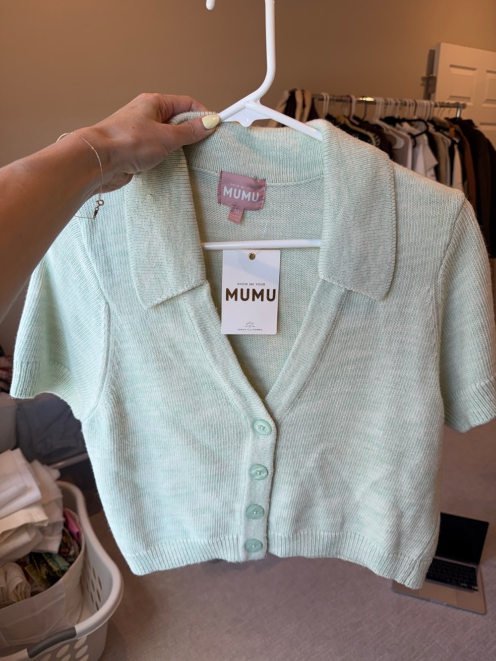 Show Me Your Mumu Scooter Sweater Seafoam Knit, Medium